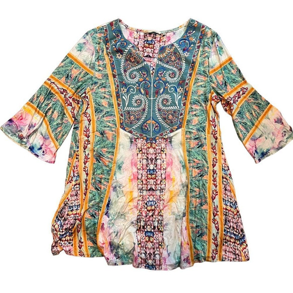 SOFT SURROUNDINGS shirt size medium Pink Aqua Aerhart Flora Tunic NWT - Picture 1 of 8
